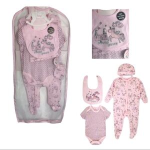 NWT BABY GIRL PRINCESS UNICORN 6-PIECE LAYETTE SET